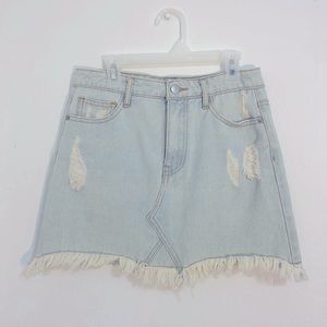 F21 Distressed Light Denim Skirt